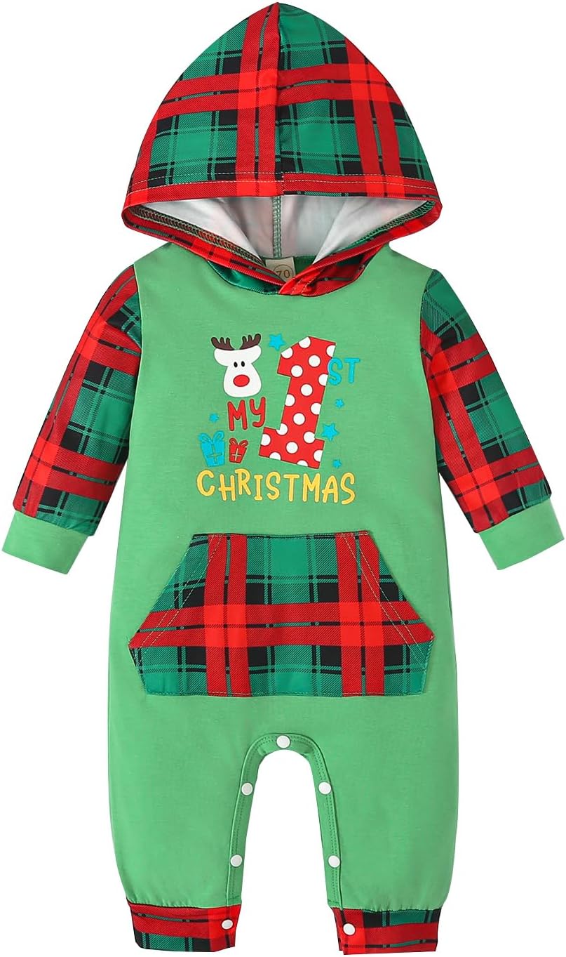 251102114753073_1 Noubeau My First Christmas Baby Girl Boy Outfit Car Truck Long Sleeve Pocket Hooded Romper Jumpsuit Xmas One Piece Clothes - Image 1